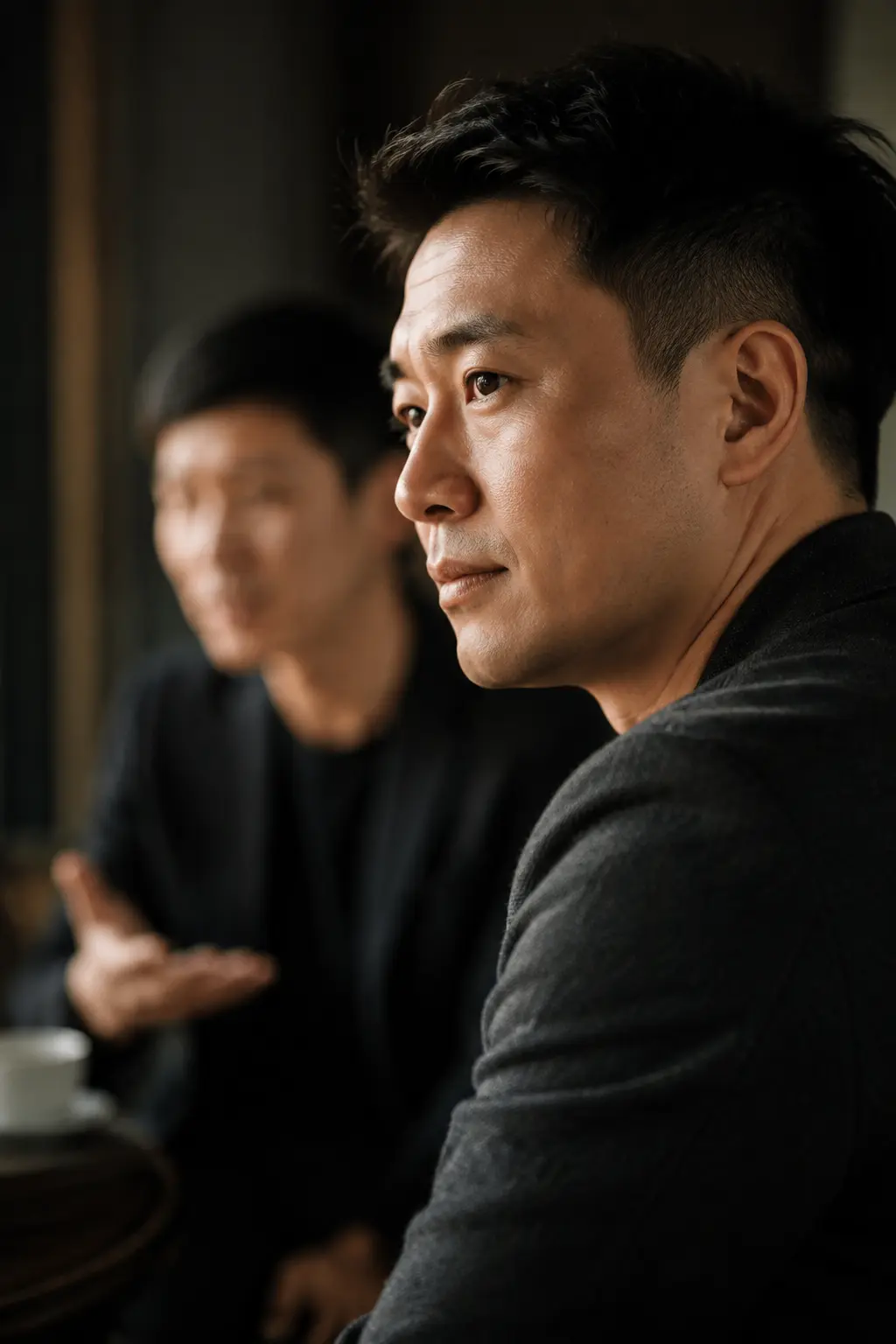 A participant listening during a professional conversation workshop