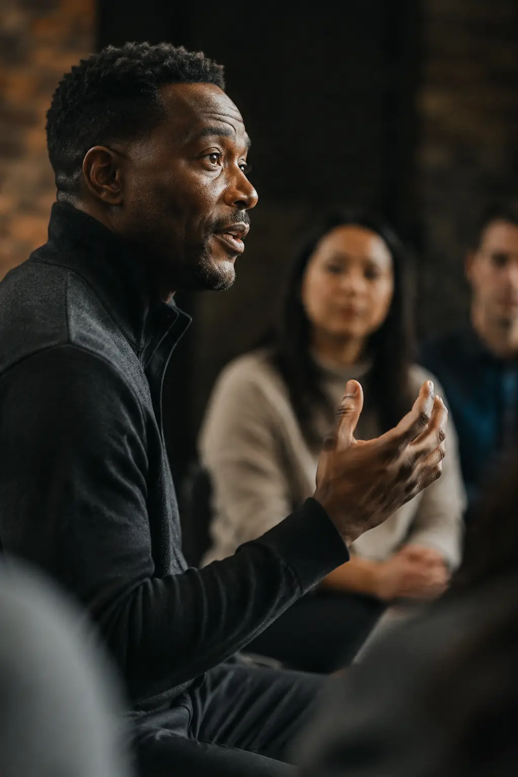 A professional speaking during a small-group training session